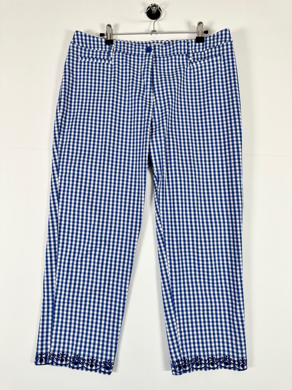 Talbots Blue Gingham Cropped Pants Cotton Stretch Cottagecore Coastal Preppy